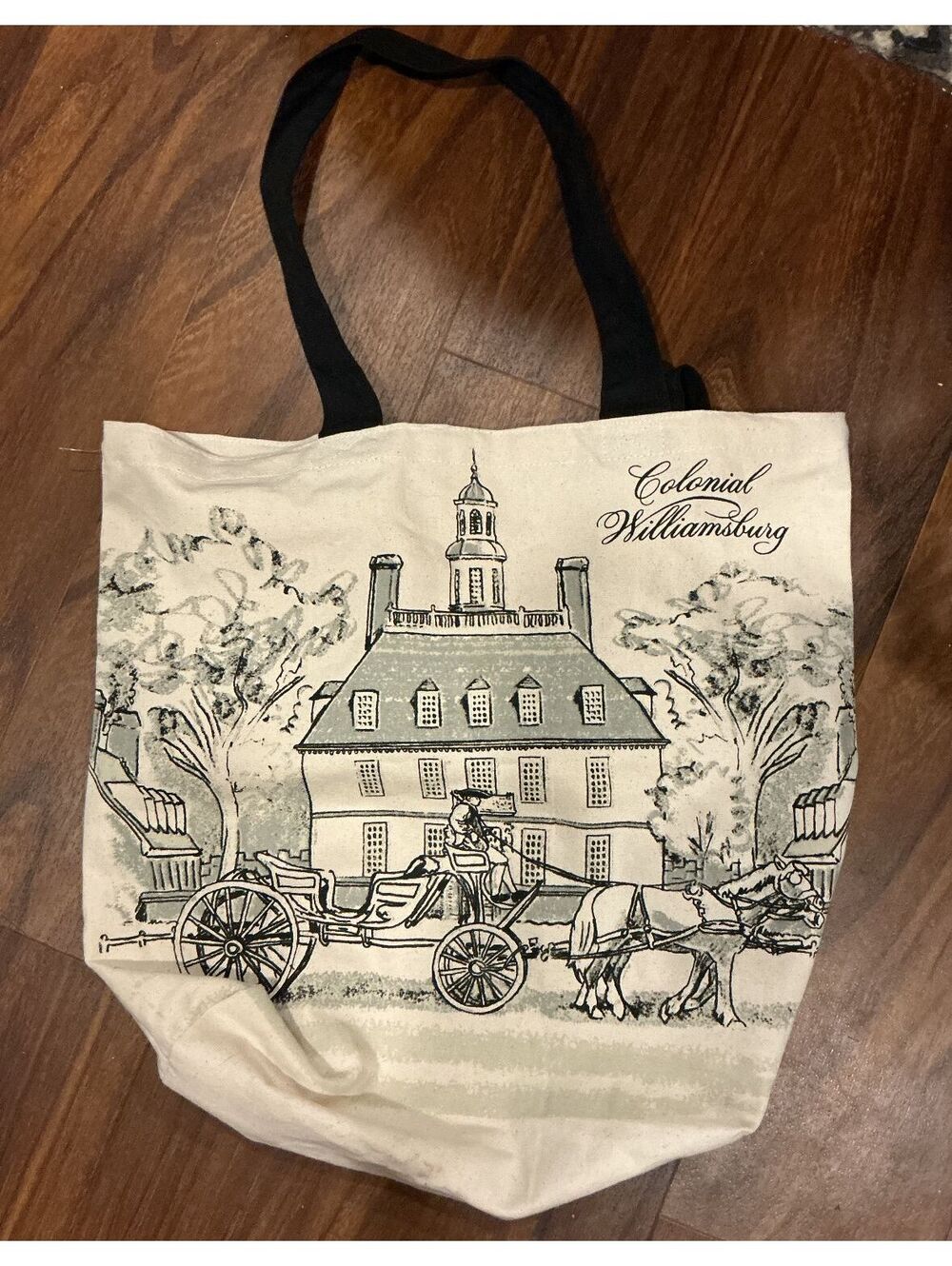 Colonial Williamsburg Canvas Tote Bag with Horse Carriage Print